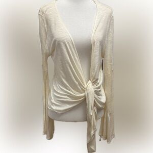Decree Ivory Tie-Front Sweater Balletcore Ballet Cowgirl Grandma Coastal Sz M